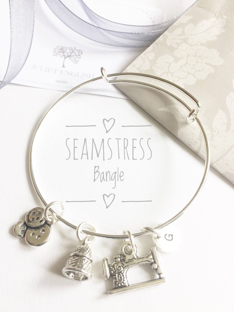 Personalised Gift Sewing Charm Gift for sewing queen Seamstress Charm Bangle Sewing Theme Bracelet Gift for Seamstress Dressmaker gift