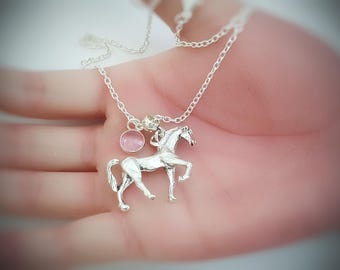 Personalised Silver Plated Horse Pendant Necklace: Equestrian Gift for Horse Lover