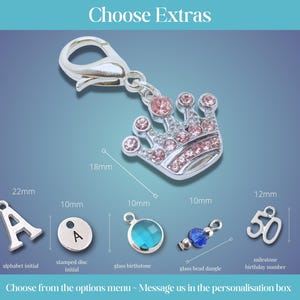 Personalised Pink Sparkly Crown Bag Charm, Purse Zipper Pull, Clip On Charm, Letterbox Gift UK, Add Letter or Birthstone bild 4