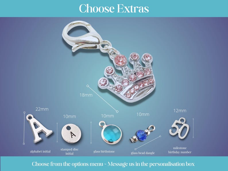 Personalised Pink Sparkly Crown Bag Charm, Purse Zipper Pull, Clip On Charm, Letterbox Gift UK, Add Letter or Birthstone bild 4
