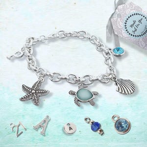Personalised Sea Turtle Charm Bracelet: Ocean Jewellery Gift