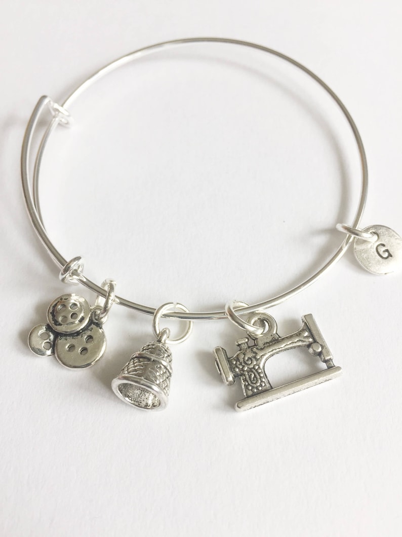 Personalised Gift Sewing Charm Gift for sewing queen Seamstress Charm Bangle Sewing Theme Bracelet Gift for Seamstress Dressmaker gift