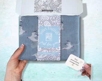 Seagull Print Scarf In A Gift Box: Whimsical Seaside Lover Personalised Womens Summer Wrap, Ladies 40th 50th 60th Birthday Present