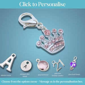 Personalised Pink Sparkly Crown Bag Charm, Purse Zipper Pull, Clip On Charm, Letterbox Gift UK, Add Letter or Birthstone bild 10
