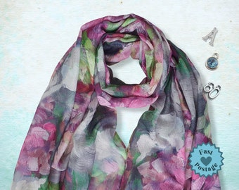Personalised Flower Pattern Scarf for Her, Pink Floral Fabric Scarf in a Box, Letterbox Birthday Gift for Best Friend, Bestie Present UK