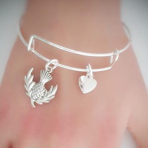 Scottish Thistle Bangle: Silver Plated Scotland Gift, Personalised Charm Bracelet image 2