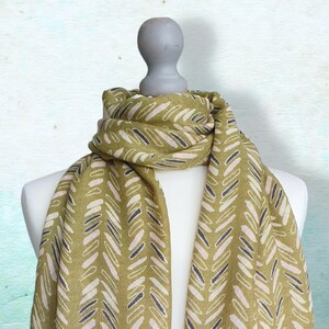Olive Green Line Pattern Scarf: Lightweight Ladies Shawl, Women's 40th 50th 60th Birthday Gift