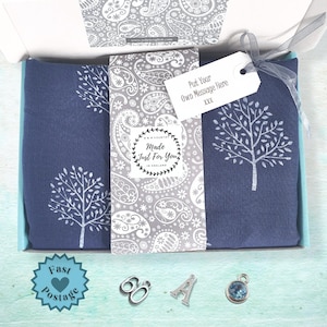 Personalized Tree Scarf Gift Box: Blue Mulberry Print Scarf