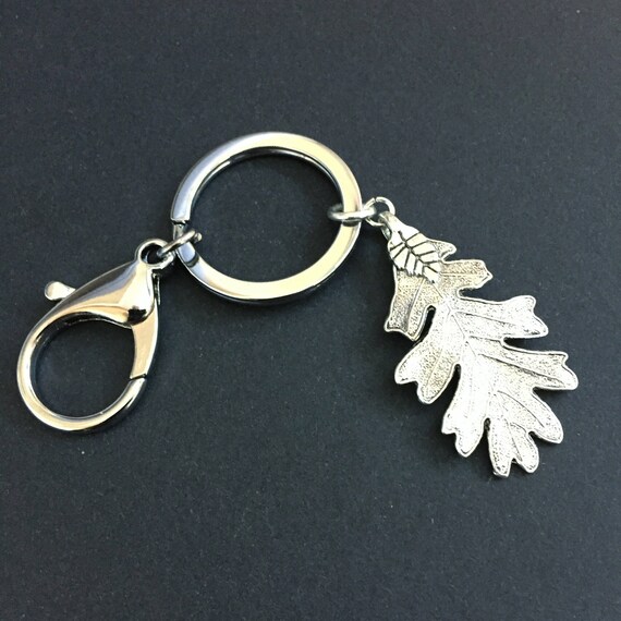Personalised Oak Leaf Keyring Nature Lover Gift Silver Etsy