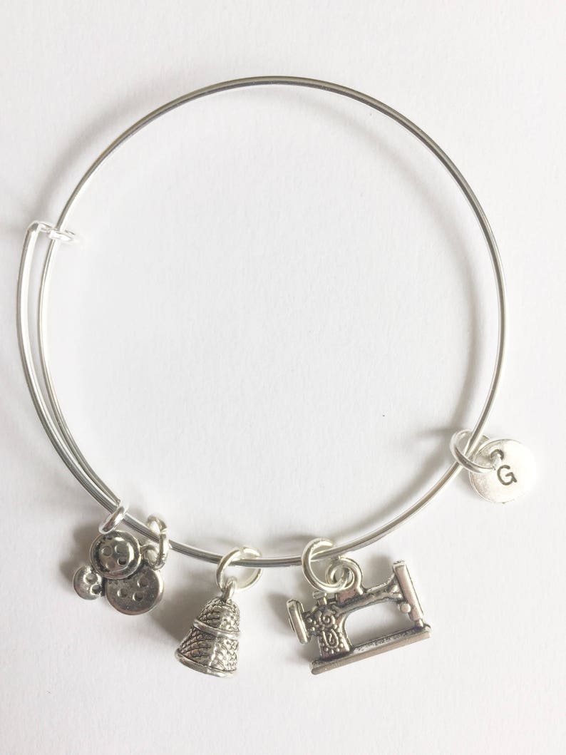 Personalised Gift Sewing Charm Gift for sewing queen Seamstress Charm Bangle Sewing Theme Bracelet Gift for Seamstress Dressmaker gift