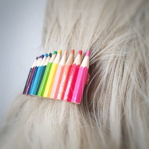 Pencils Hair Clip, Fun Novelty Hair Slide, Rainbow Crayons Hair Barrette, Colourful Hair Accessory, Art Teacher Artist Gift, Back to School
