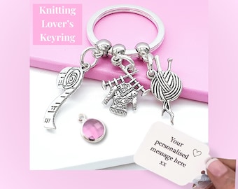 Knitting Charm Keyring: Personalised Knitter Gift, Bag Clip