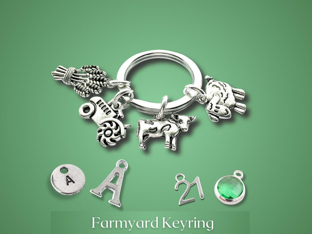 Farm Key Rings Farmers Keyring, Tractor Keychain, Farm Bag Charm, Gift for Him, Farmer ...