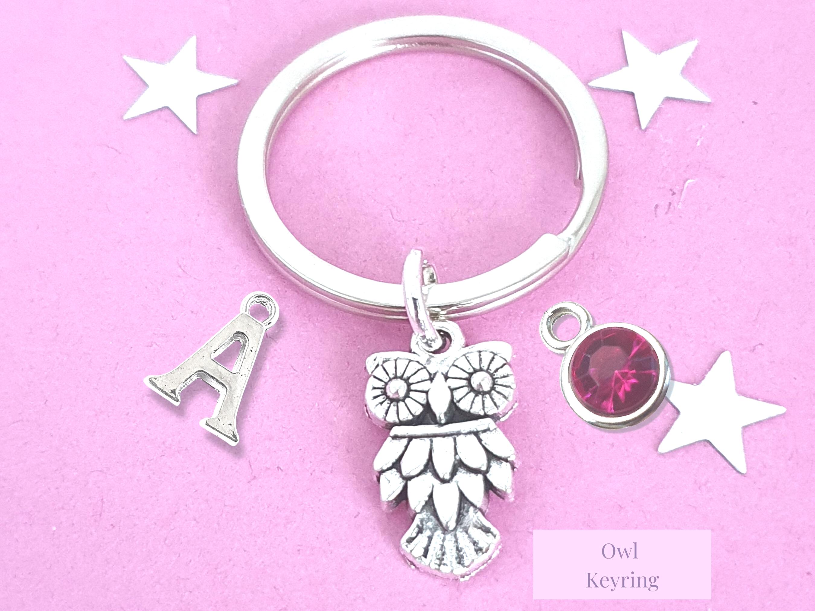 Personalised Owl Keyring, Cute Wise Owl Bag Charm, Teacher Gift, Professor Keychain, Letterbox Gift 