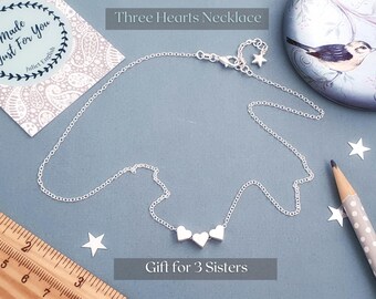 Sister Heart Necklace: Sterling Silver Plated, Set of 3