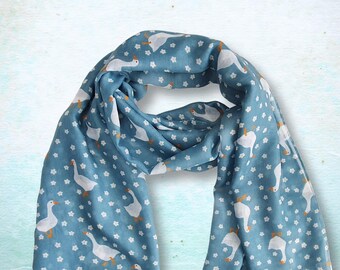 Personalised Goose & Daisy Frayed Scarf: Geese and Flower Pattern Scarf in a Box
