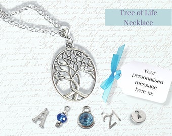 Tree of Life Necklace, Personalised Gift, Initial Necklace, Letterbox Present UK, 40th 50th 60th Gift for Mum