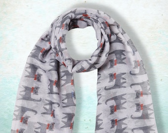 Personalised Cat Scarf: Grey Kitten Print, Cat Lover Gift