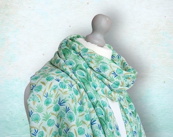 Dandelion Print Scarf in a Box: Soft Green Woven Scarf, 40th 50th 60th Birthday Gift for Mum