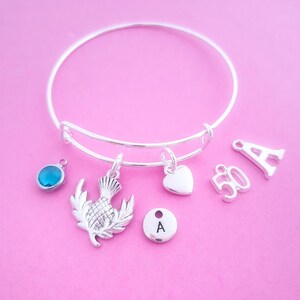 Scottish Thistle Bangle: Silver Plated Scotland Gift, Personalised Charm Bracelet image 15