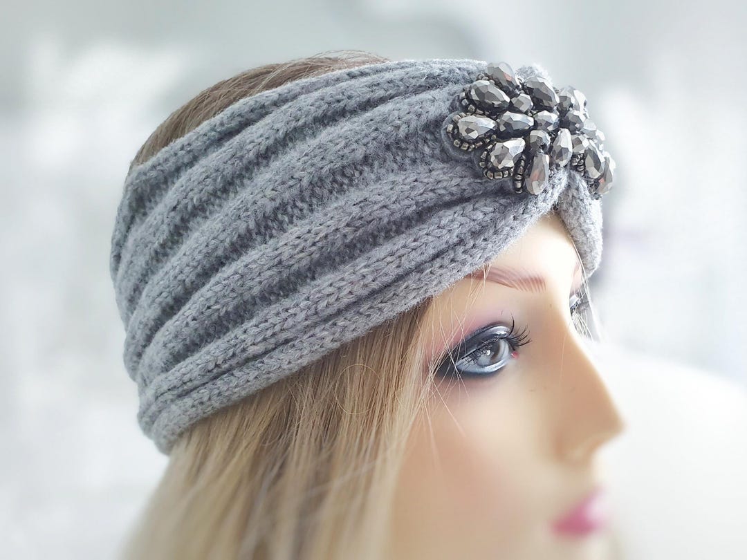 Jewelled Knitted Headband, Soft Ladies Winter Earwarmers, Womens