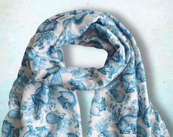 Personalised Woodland Animal Print Ladies Scarf: Lightweight Women's Wrap in a Box
