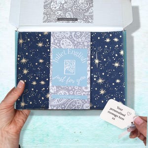 Personalised Navy Foiled Star Scarf in a Box: Rose Gold or Silver