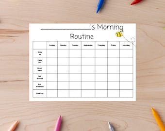 Tabla de rutinas matutinas y vespertinas para niños: PDF imprimible para niños / 4 diseños / Horario diario para niños / Planificador de rutinas digital