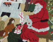 Large Swedish handwoven Christmas Santa flemish weaving tapestry, wall hanging. Excellently handmade woolwork from the 1980s. Vintage