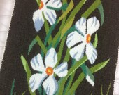 Narcissus. Framed floral Swedish handwoven tapestry flemish weaving. White-green wall hanging. Excellently woolwork