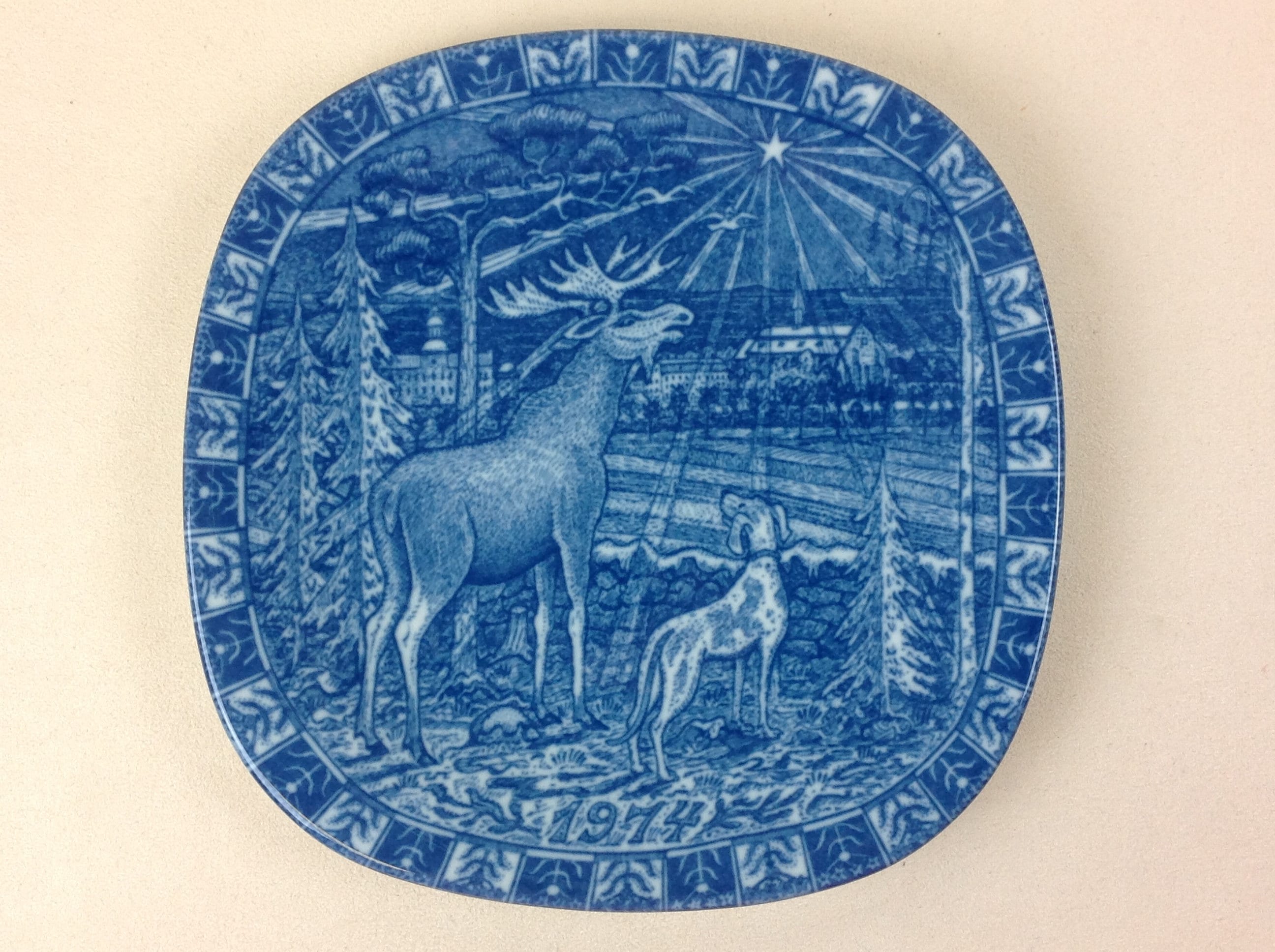 1974 Rorstrand Sweden Collector's Plate, Design Gunnar Nylund, Christmas Collectible Limited Edition Series Cobalt Blue, Decor Swedish Motif