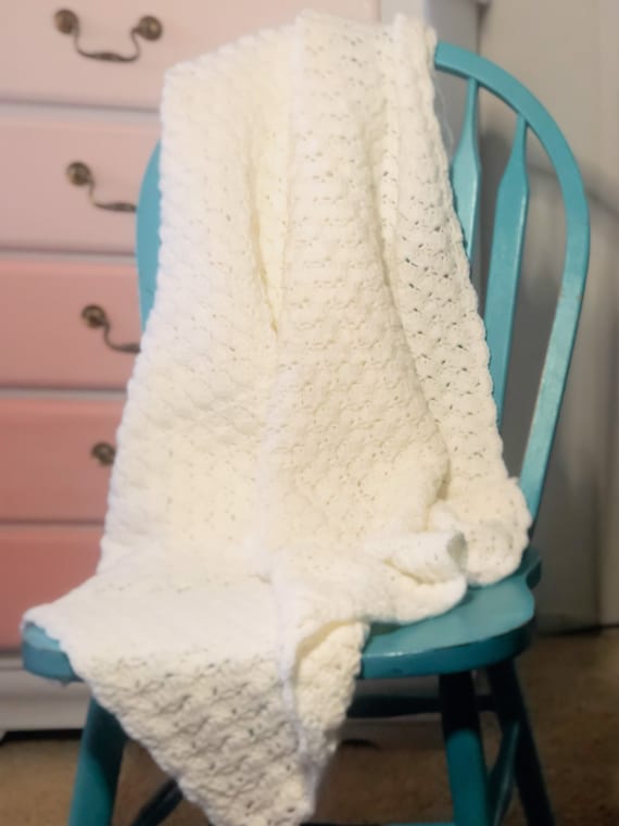 Crochet Baby Blanket, Soft Baby Yarn in White