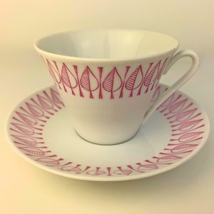 Karlskrona Upsala Ekeby: Exclusive Midcentury Swedish Teacup Trio Set Leaf Pattern, Vintage Scandinavian Design Collectible zdjęcie 7