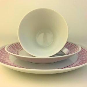 Karlskrona Upsala Ekeby: Exclusive Midcentury Swedish Teacup Trio Set Leaf Pattern, Vintage Scandinavian Design Collectible zdjęcie 5