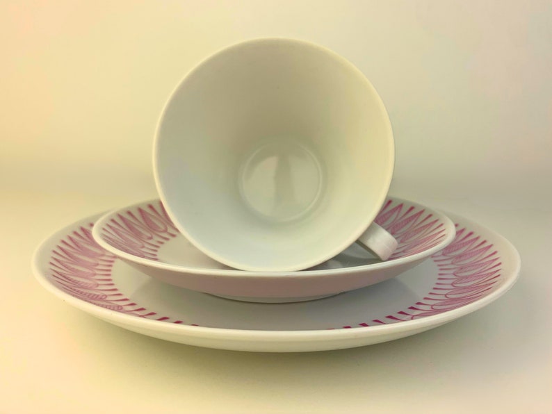 Karlskrona Upsala Ekeby: Exclusive Midcentury Swedish Teacup Trio Set Leaf Pattern, Vintage Scandinavian Design Collectible zdjęcie 5