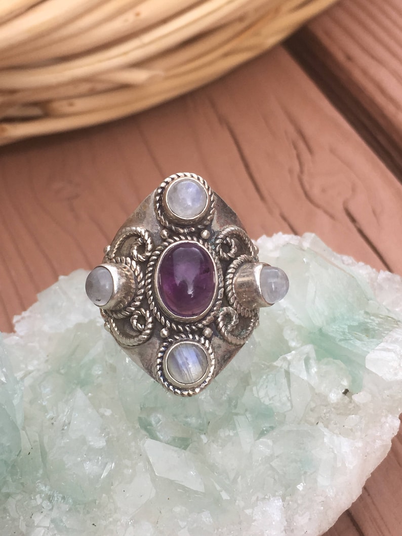 Amethyst and Moonstone Multi-Stone Silver Ring
