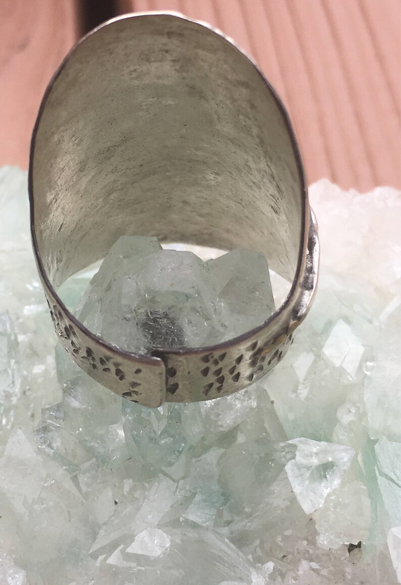 Turquoise Boho 92.5 Silver Hammered Thumb Ring Size 9 34 also Adjustable
