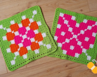 Pixel pattern granny square and granny square heart