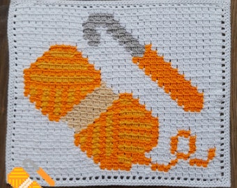 Dutch crochet pattern: Ball of yarn with crochet hook for pixel crochet - logo made by Mriek