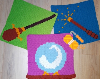 Crochet pattern - COMBI DEAL - A Wizards Blanket - Magic Wand + Glass Ball + Broomstick