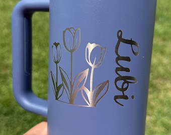 Vaso Stanley Quencher H2.0 personalizado con asa y pajita, 1,18 litros (40 oz).