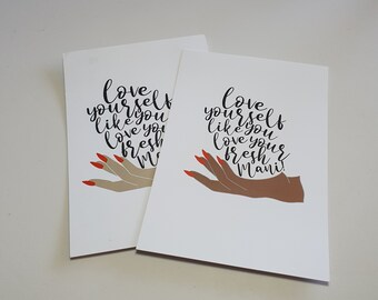 GK Nails | Postcards | Love yourself like you love your fresh Mani | Self Love | Valentines | Galentines | Stationary