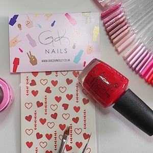 GK Nails | Red Heart Nail Decals | Valentines Nail Art | Nail Decals | Waterslide Nail Decals | Heart Nails | Nail Art