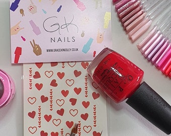 GK Nails | Red Heart Nail Decals | Valentines Nail Art | Nail Decals | Waterslide Nail Decals | Heart Nails | Nail Art