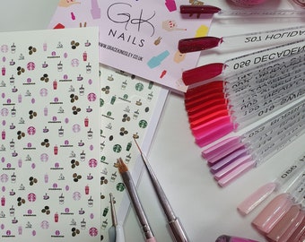 GK Nails | Coffee Lovers Nail Decals | Waterslide Nail Decals | Nail Art | Nail Decals | Coffee | DIY Nail Art | Nails
