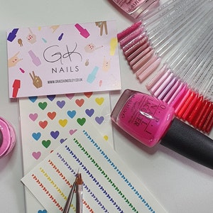 GK Nails | Heart Nail Decals | Multi coloured hearts | Nail Decals | Waterslide Nail Decals | Nail Art | DIY Nail art