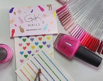 GK Nails | Heart Nail Decals | Multi coloured hearts | Nail Decals | Waterslide Nail Decals | Nail Art | DIY Nail art