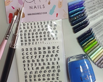 GK Nails | Old English Font | Old English Letters Nail Decals | Waterslide Nail Decals | Nail Decals | Nail Art