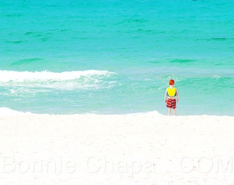 Brave Beach Boy Giclee Print, Coastal Children's Art