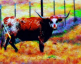 Giclee Print Texas Longhorn Cow Dia De Los Muertos Day Of The Dead Texas Art